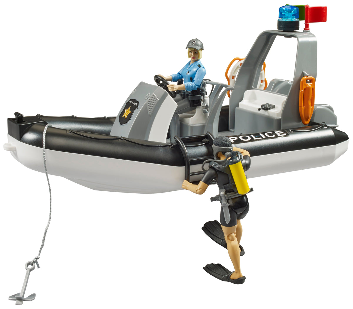 Bruder: RAM 2500 Police Pickup & Trailer with Boat & Light & Sound Module