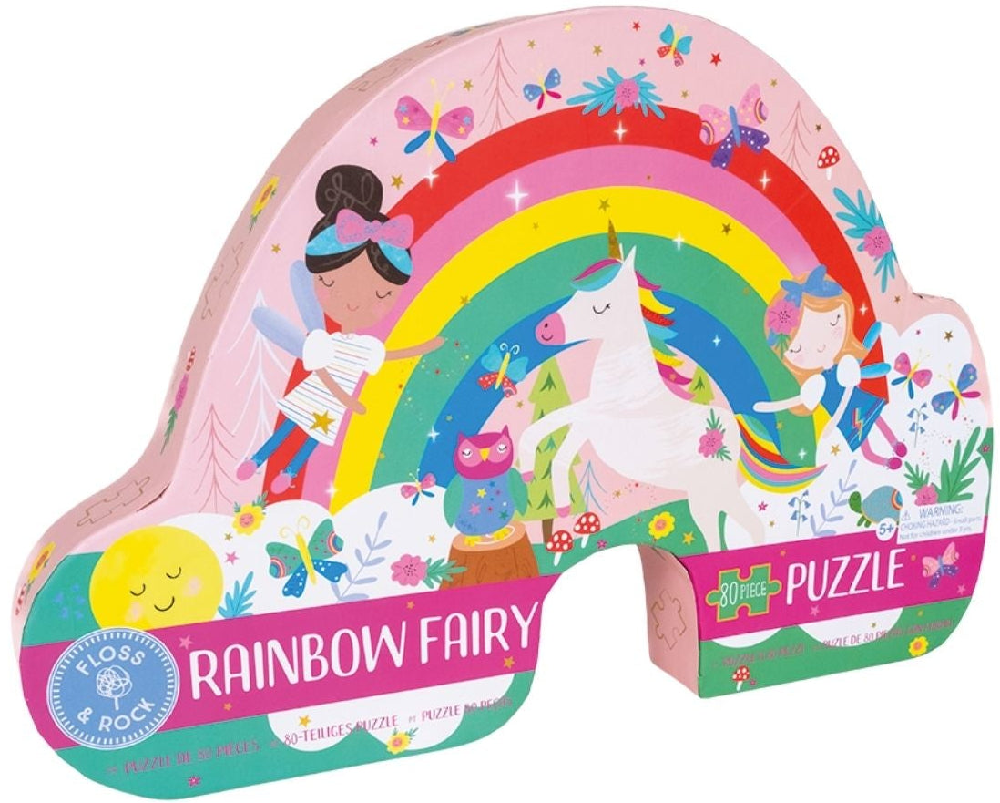 Floss & Rock - 80pc Rainbow Shaped Puzzle in Shaped Box - Rainbow Fairy