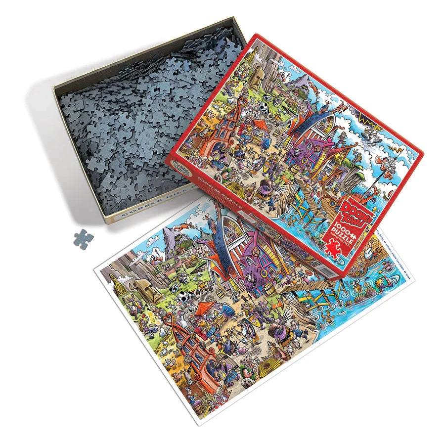 Cobble Hill: Doodle Town Viking Village Puzzle - 1000pc