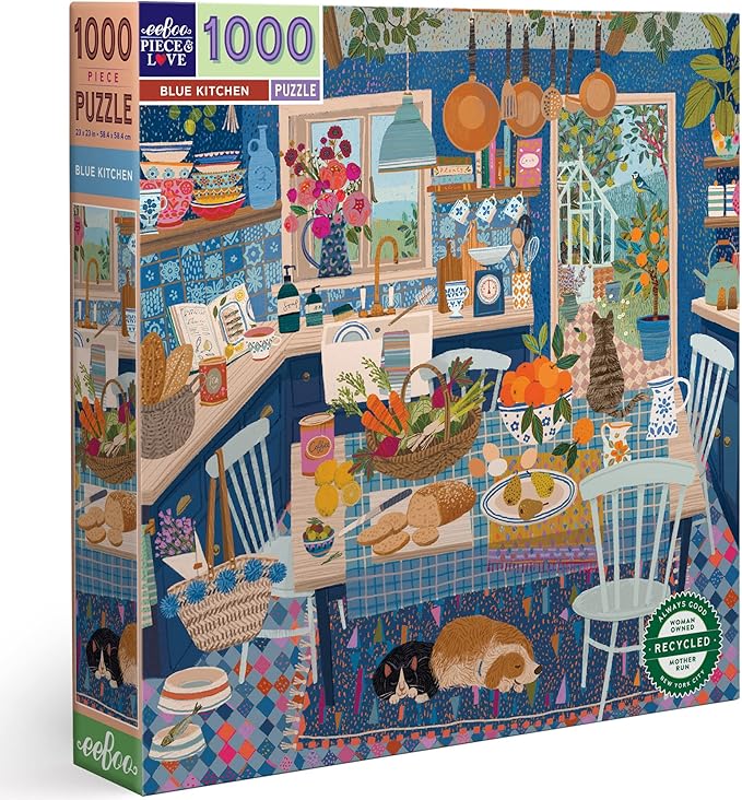 eeBoo: 1000pc Square Puzzle - Blue Kitchen