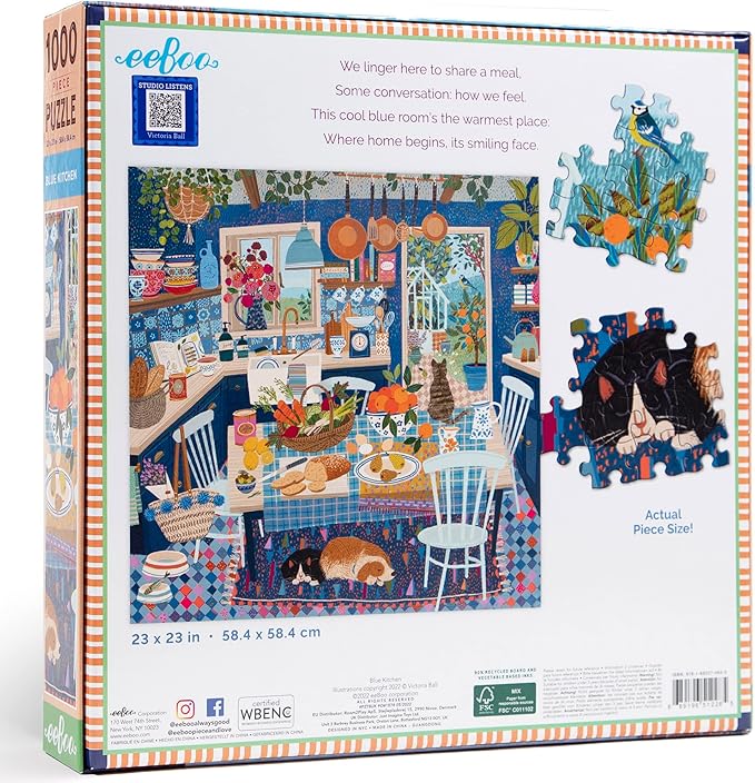 eeBoo: 1000pc Square Puzzle - Blue Kitchen