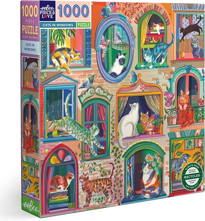 eeBoo: 1000pc Square Puzzle - Cats in Window