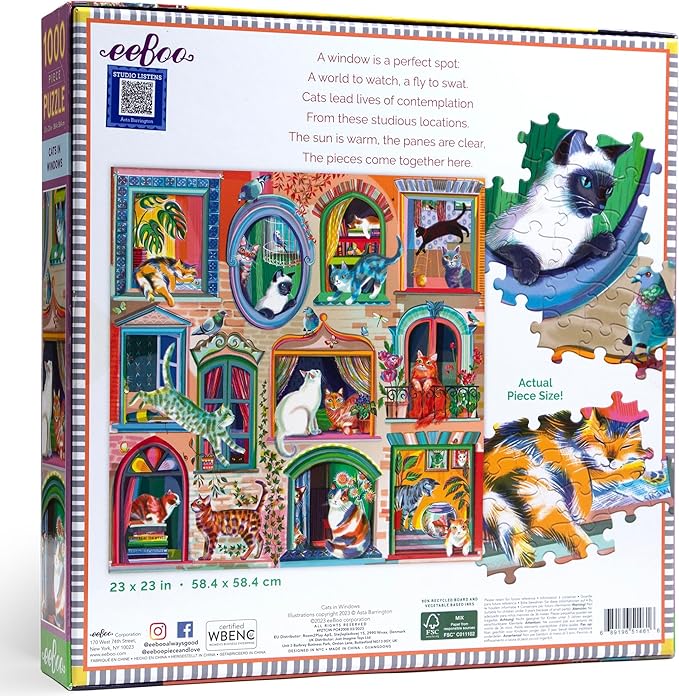 eeBoo: 1000pc Square Puzzle - Cats in Window