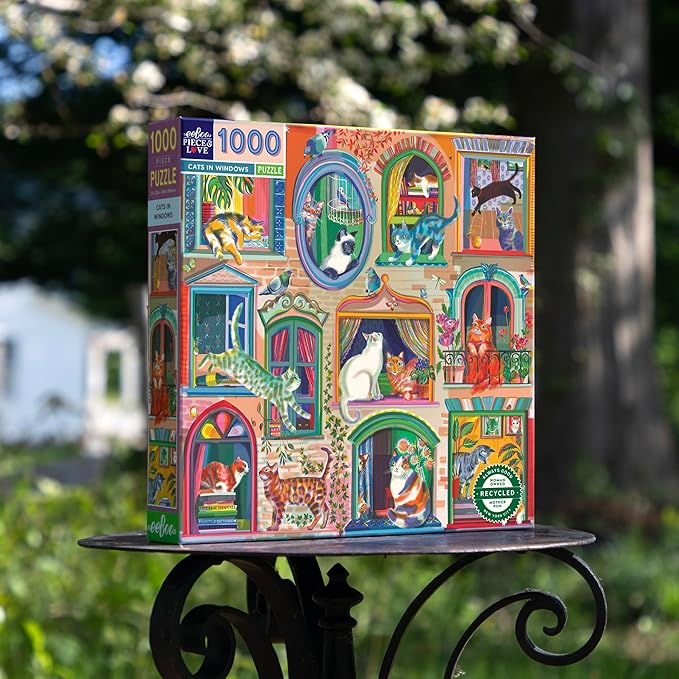 eeBoo: 1000pc Square Puzzle - Cats in Window