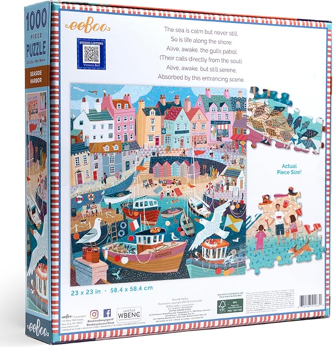 eeBoo: 1000pc Square Puzzle - Seaside Harbor