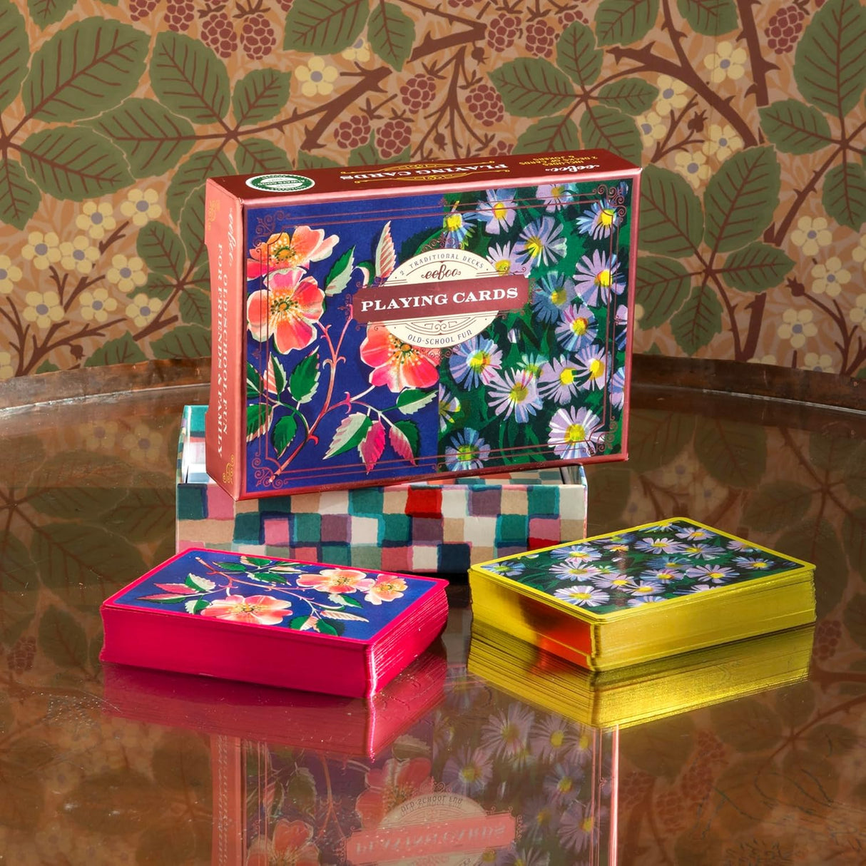 eeBoo: Playing Cards - Roses & Asters (Set of 2)
