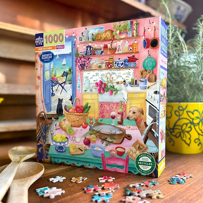 eeBoo: 1000pc Square Puzzle - Pink Kitchen
