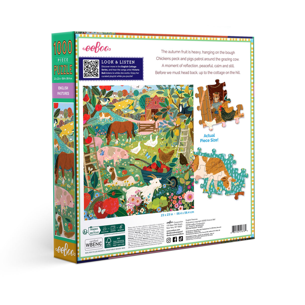 eeBoo: 1000pc Square Puzzle - English Pastures