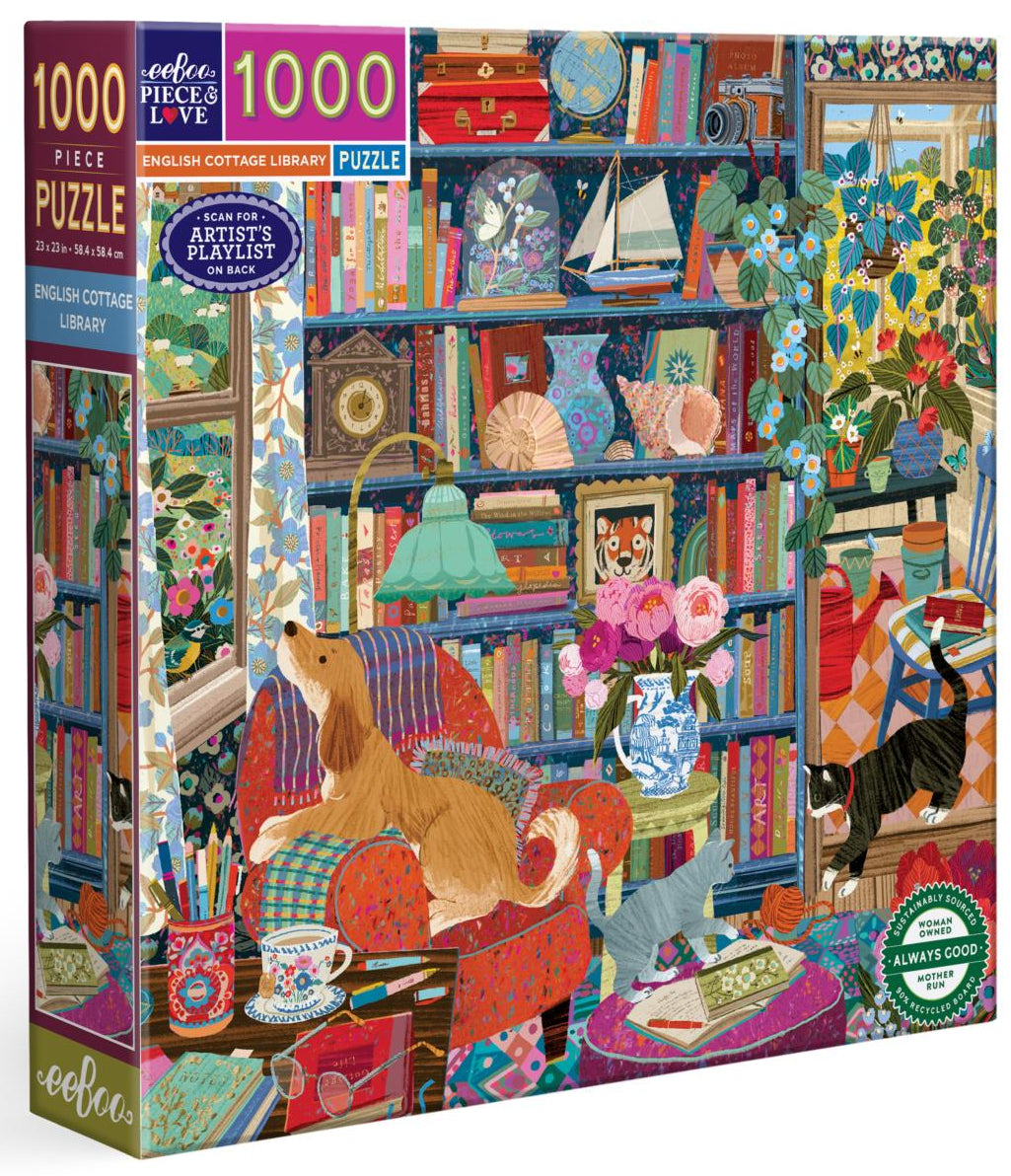 eeBoo: English Cottage Library Square Puzzle - 1000pc