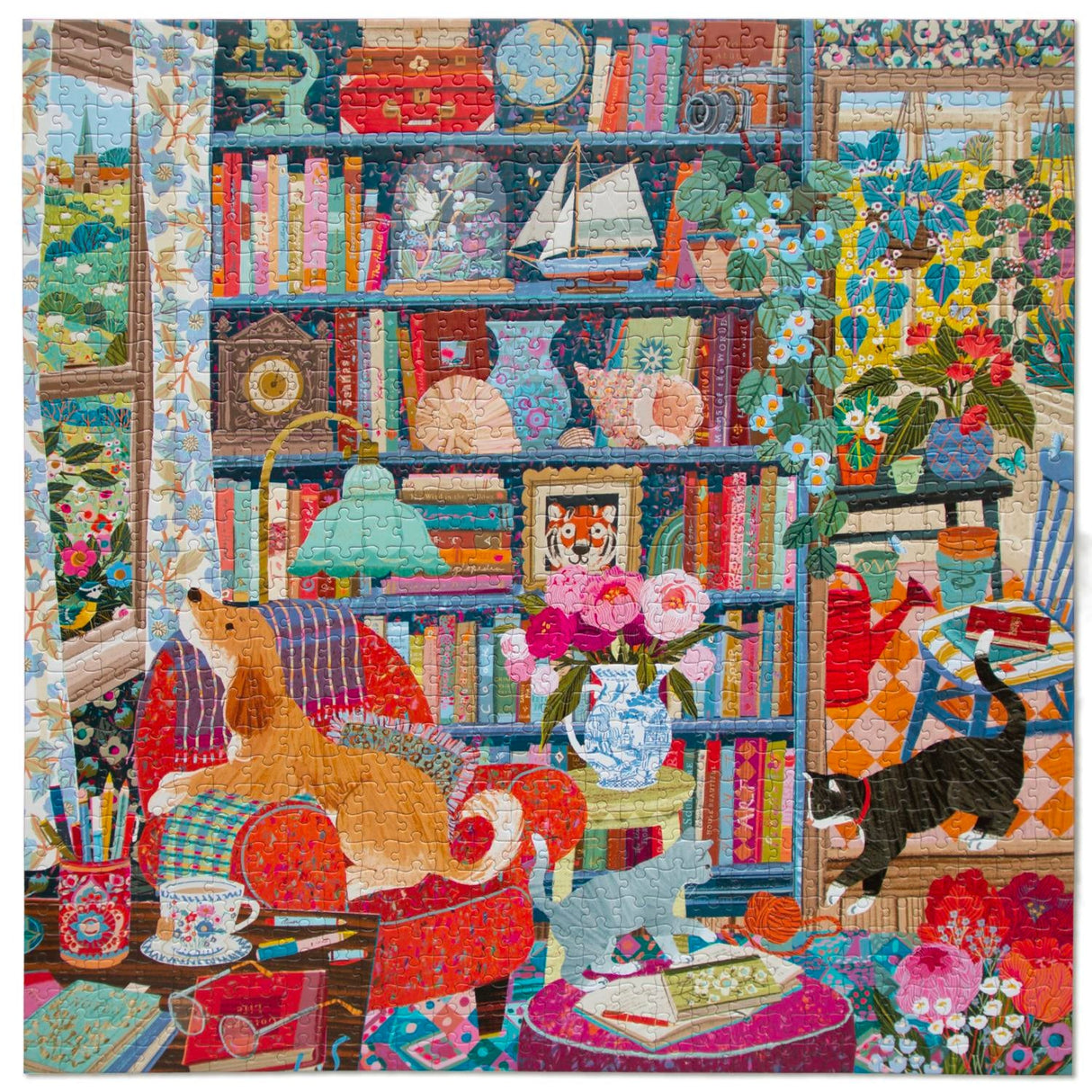 eeBoo: English Cottage Library Square Puzzle - 1000pc