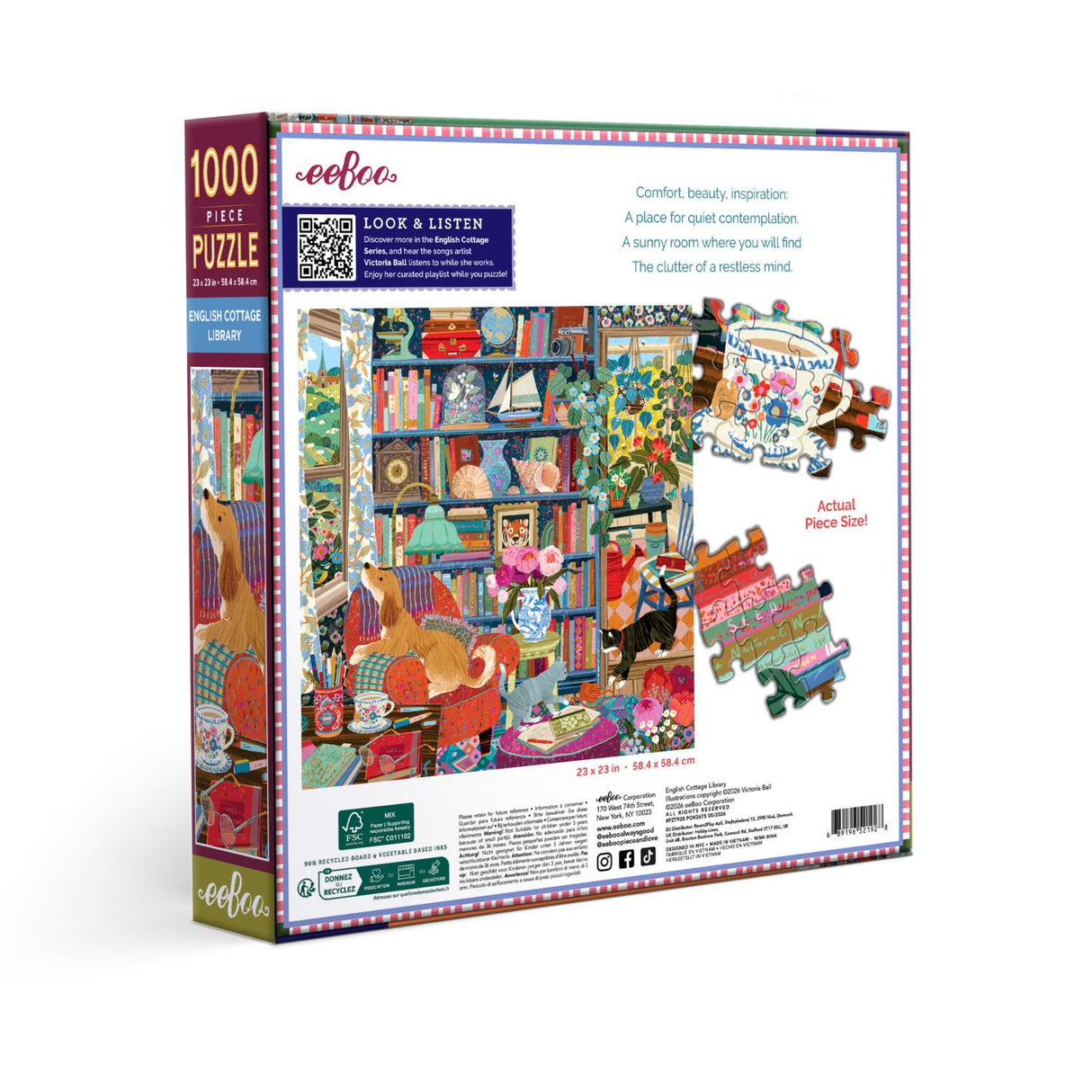eeBoo: English Cottage Library Square Puzzle - 1000pc
