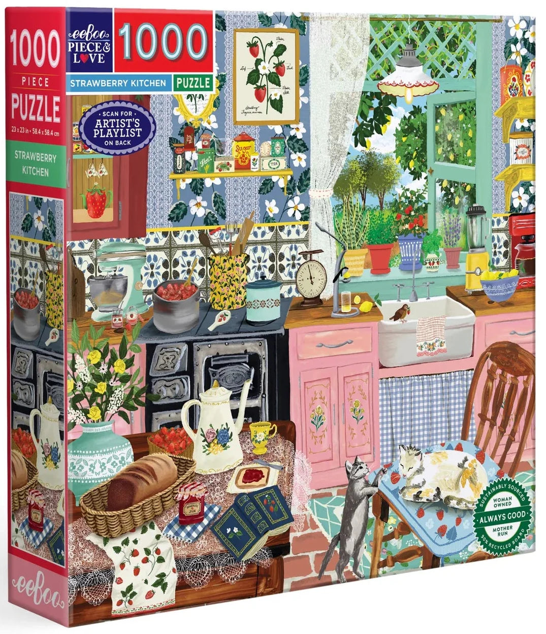 eeBoo: Strawberry Kitchen Square Puzzle - 1000pc