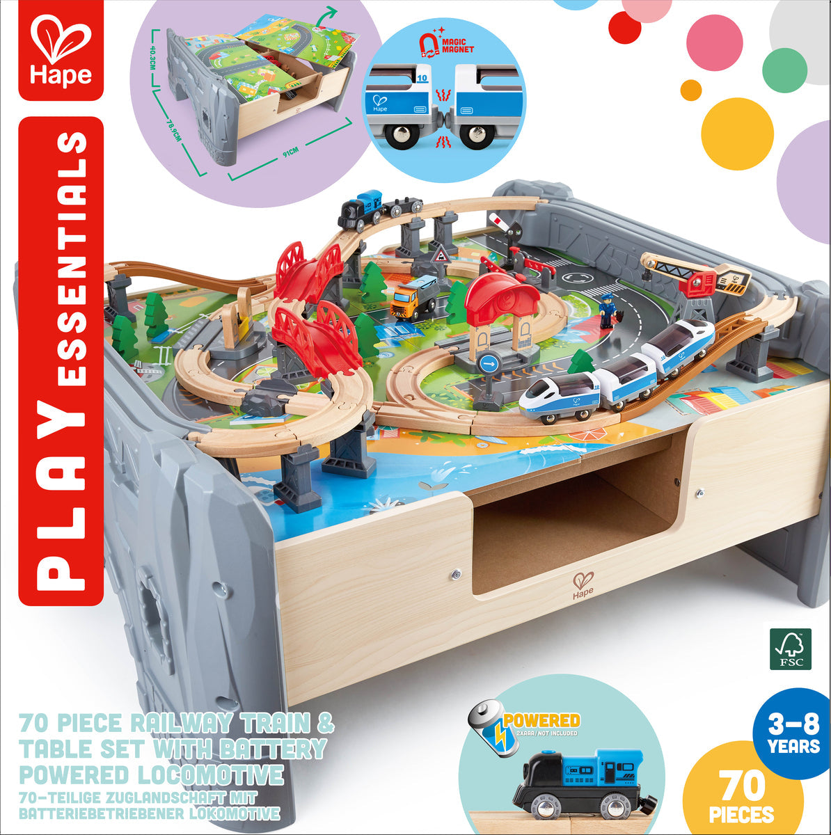 Hape: 70pc Railway Train and Table Set