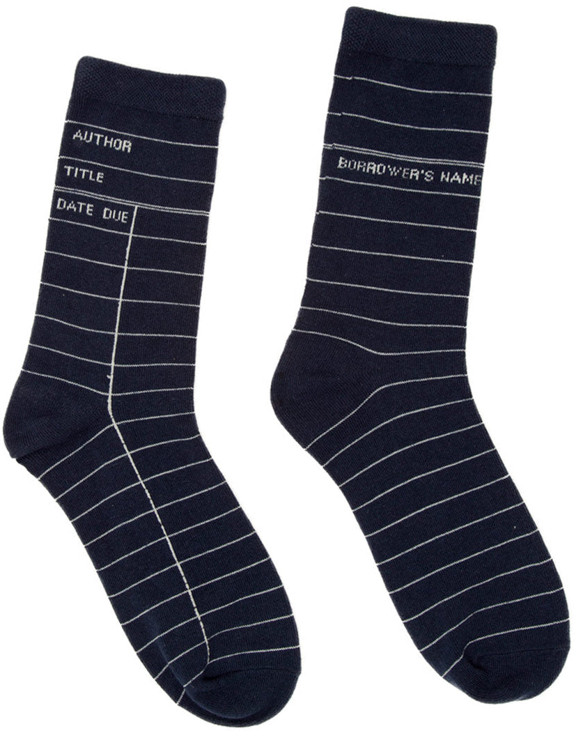 Library Card Navy Socks - Large