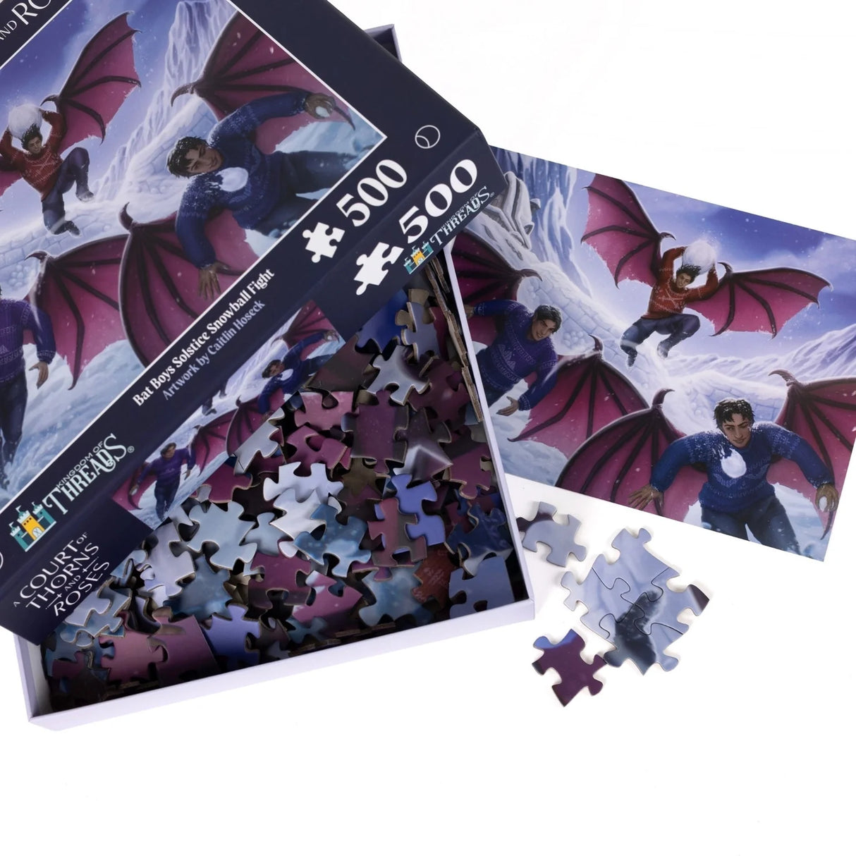 Kingdom of Threads: Bat Boys Solstice Snowball Fight 500-Piece Puzzle | ACOTAR