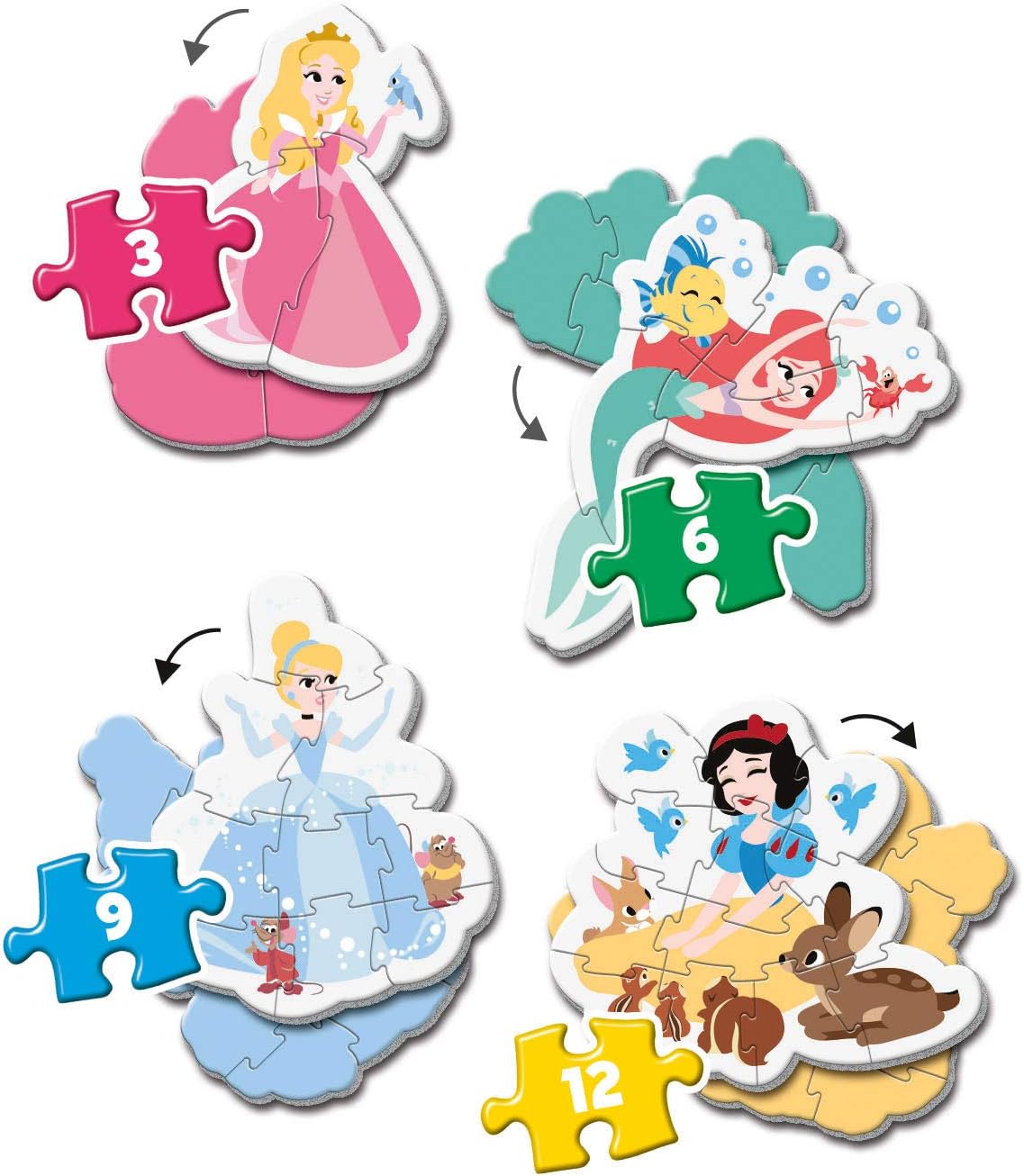 Clementoni Disney Princess Jigsaw Puzzle - 3, 6, 9, 12 Piece - My First Puzzle - (20813)