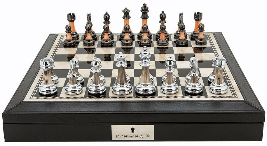 Dal Rossi 18” Chess Set with PU Leather Edge (With Storage & 85mm Pieces) (L2203DR + L2226DR)
