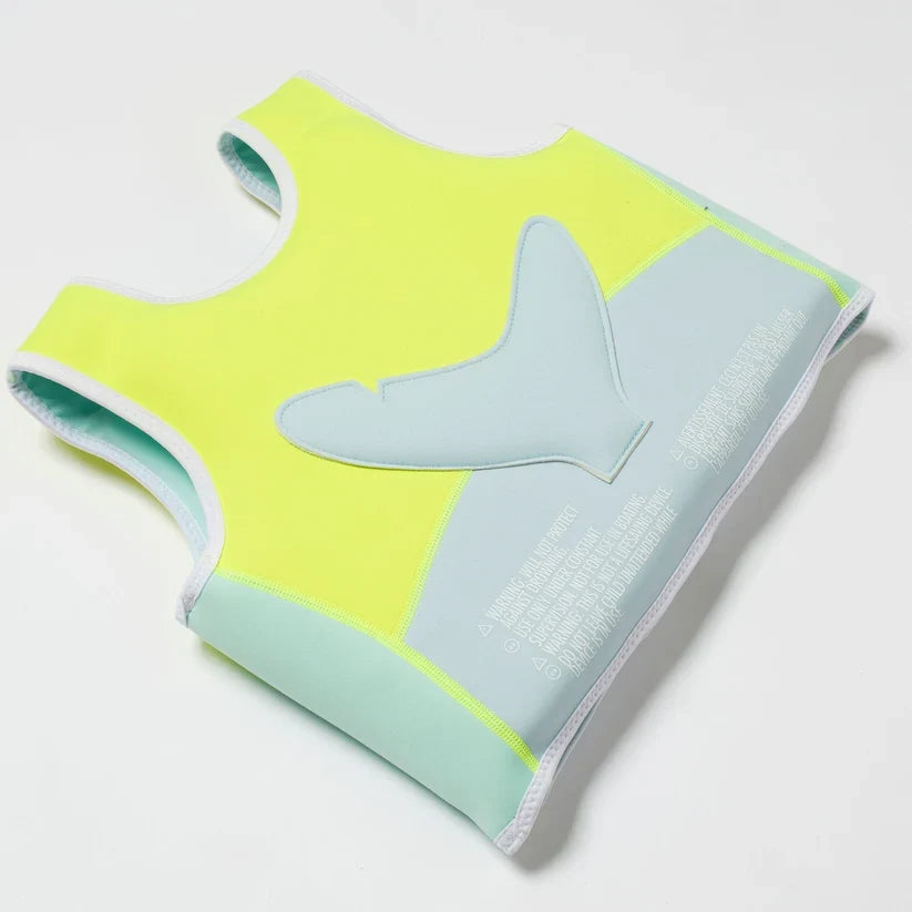 Sunnylife: Salty the Shark Swim Vest 3-6 Years - Aqua Neon Yellow
