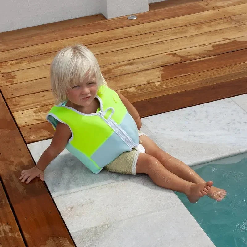 Sunnylife: Salty the Shark Swim Vest 2-3 Years - Aqua Neon Yellow