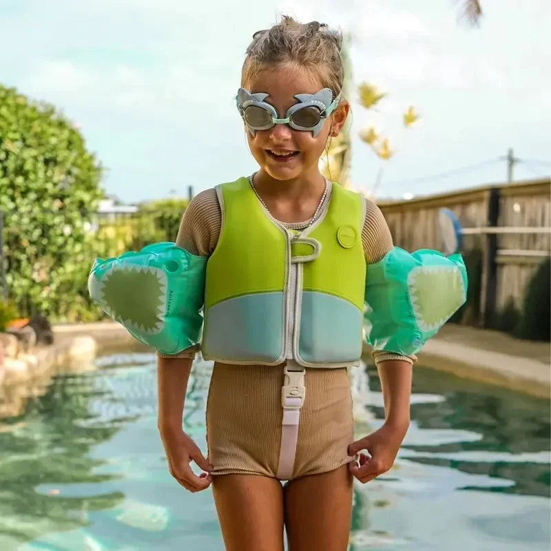 Sunnylife: Salty the Shark Swim Vest 2-3 Years - Aqua Neon Yellow