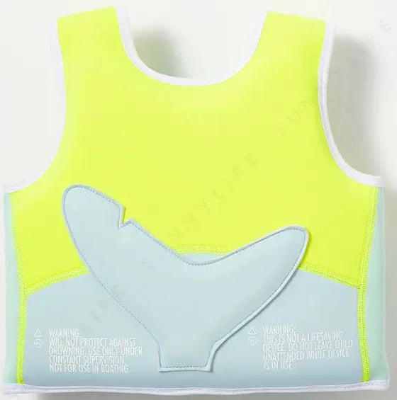 Sunnylife: Salty the Shark Swim Vest 1-2 Years - Aqua Neon Yellow