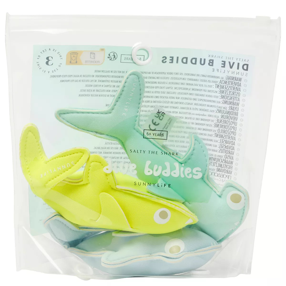Sunnylife: Salty the Shark Dive Buddies Aqua Neon Yellow Set of 3