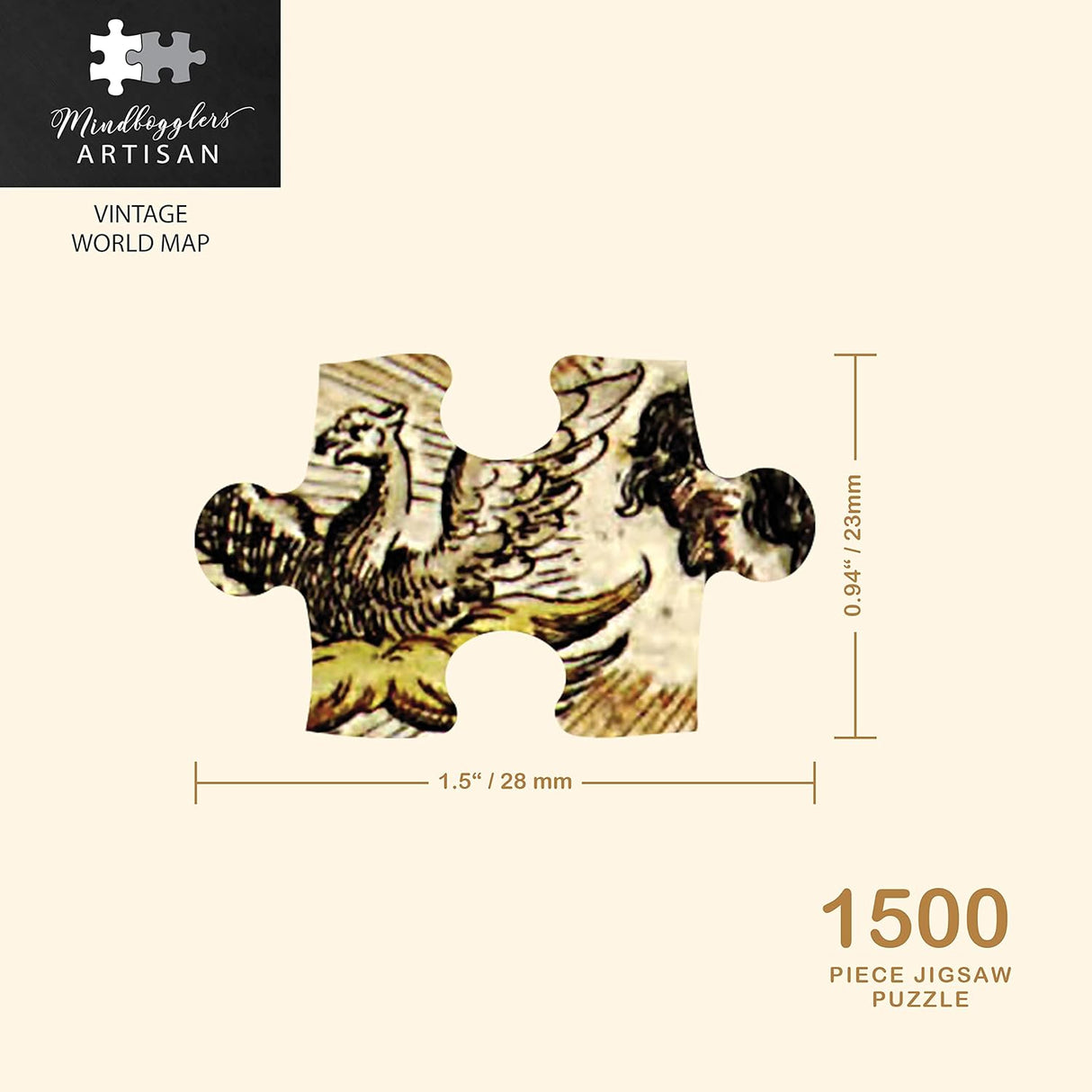 Mindbogglers Gold 1500pc Puzzle - Vintage World Map