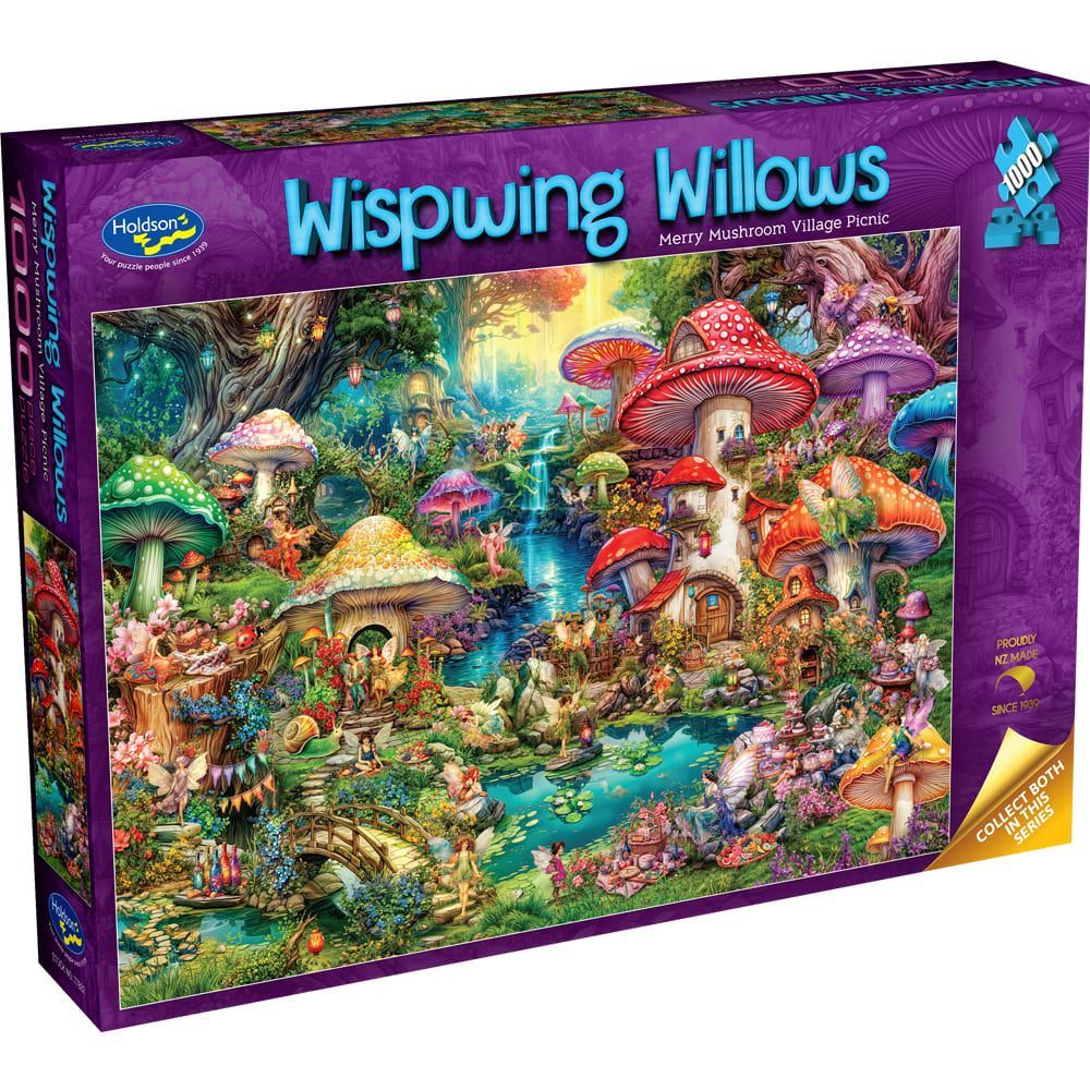 Wispwing Willows - 1000 Piece Jigsaw Puzzle Merry Mushroom Village Picnic