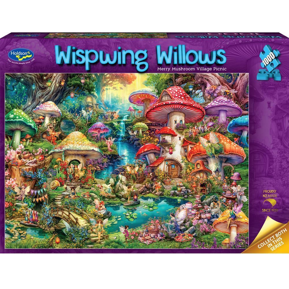 Wispwing Willows - 1000 Piece Jigsaw Puzzle Merry Mushroom Village Picnic