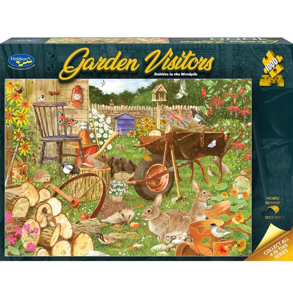 Garden Visitors - 1000 Piece Jigsaw Puzzle Rabbits in the Woodpile