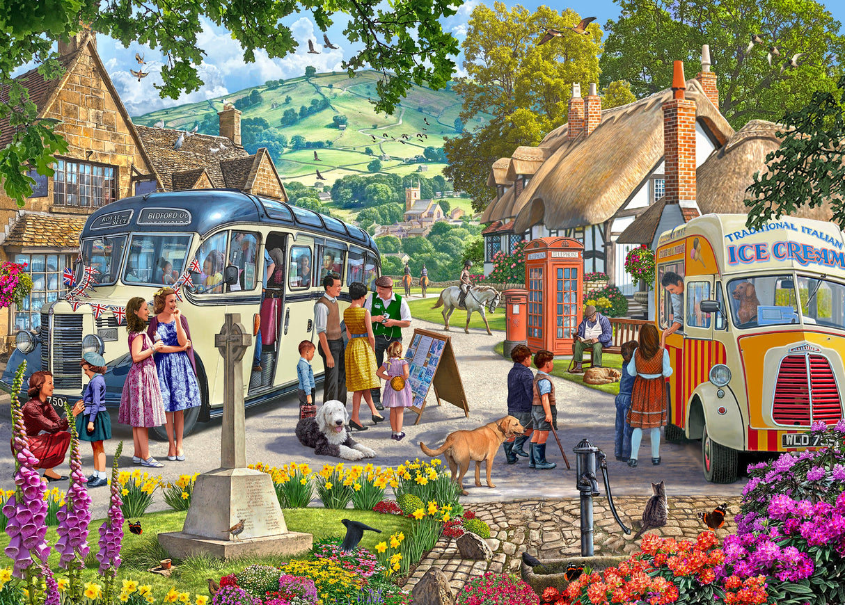 Cobblestone Corner S2 1000pc Jigsaw Puzzle - Country Bus Excursion