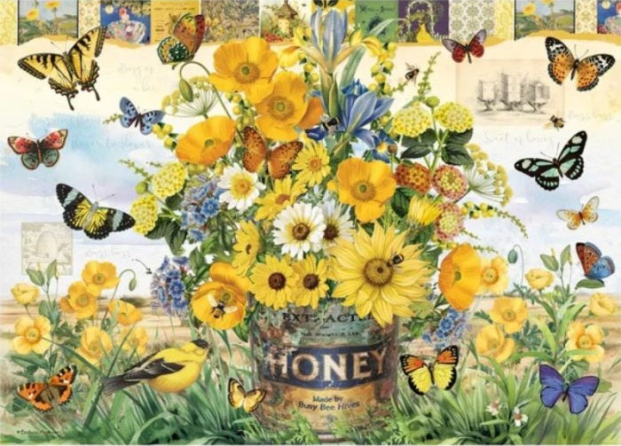 Blossom Bliss: 1000pc Puzzle - Honey Bee Floral