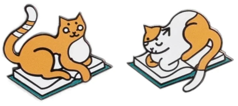 Curl Up with Books and Cats Enamel Pin Set - Pin Set of 2