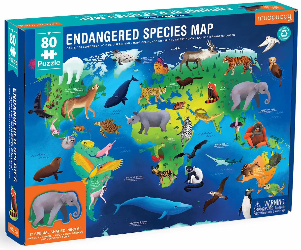 MudPuppy: Endangered Species Around the World 80 Piece Geography Puzzle