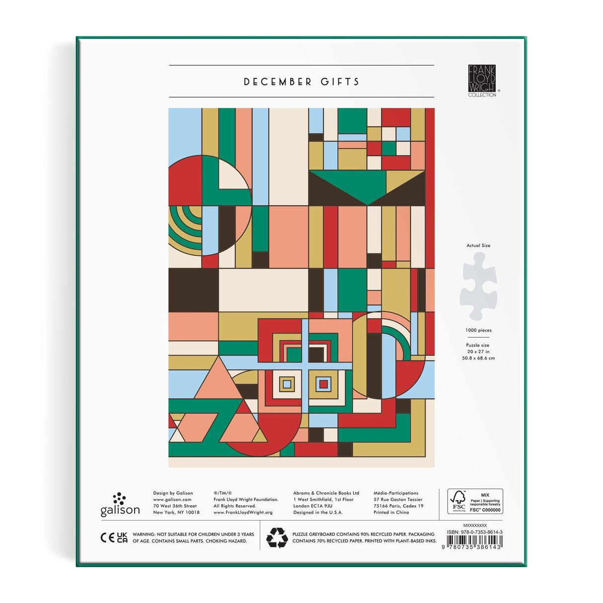Galison Frank Lloyd Wright December Gifts Foil Puzzle - 1000 Piece