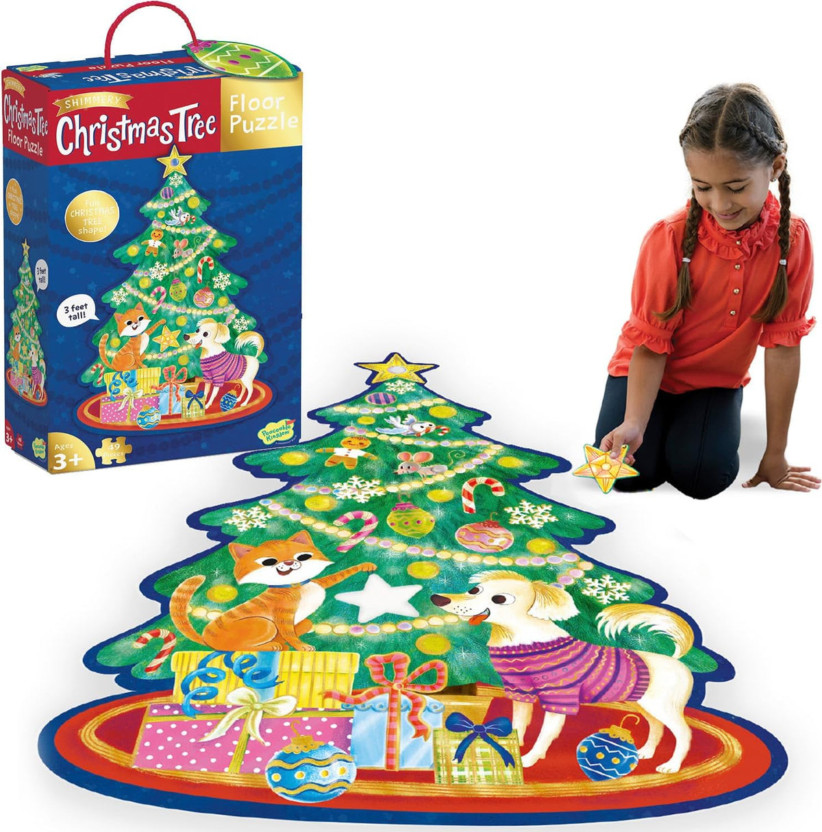 Peaceable Kingdom: Floor Puzzle Christmas Tree 49 Pieces