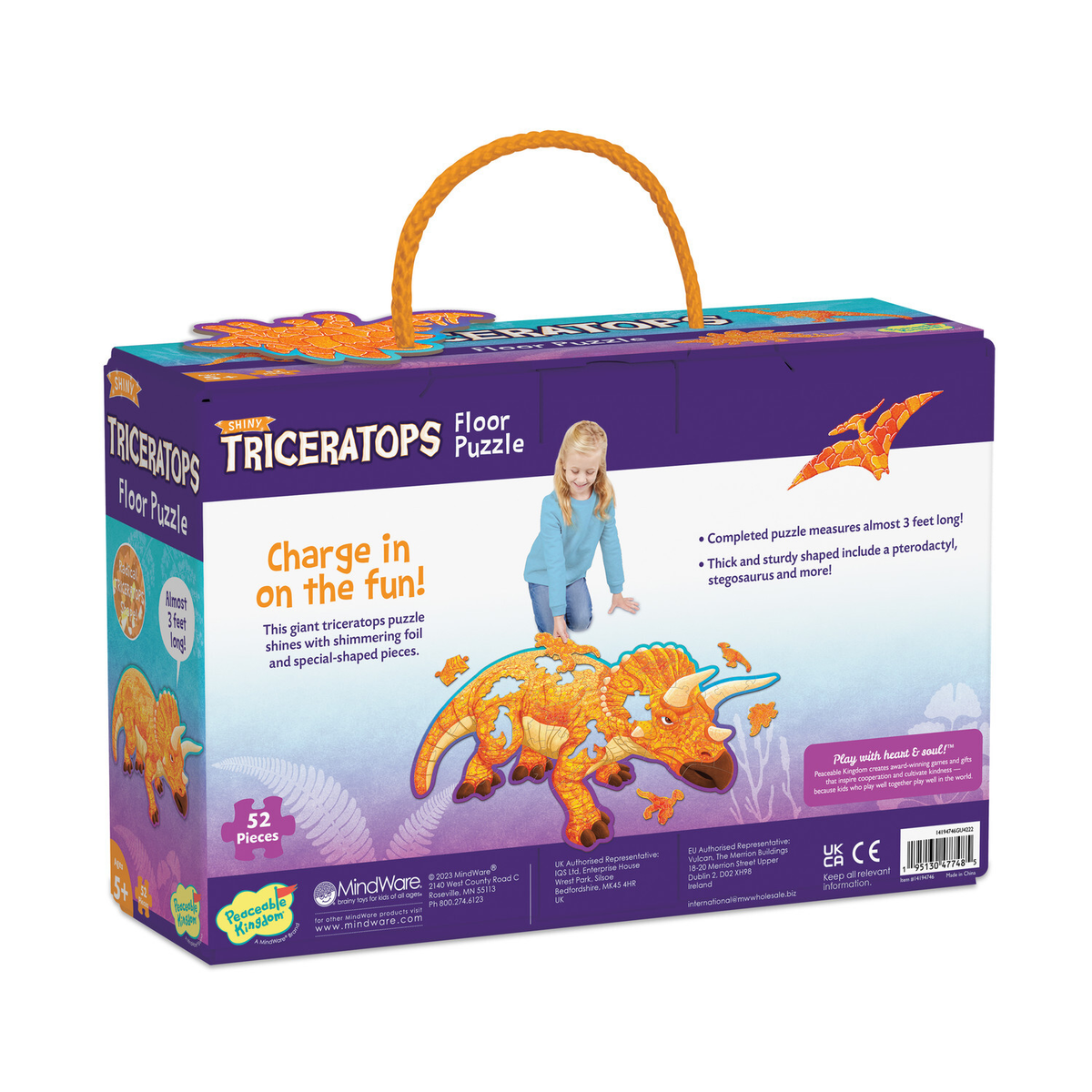 Peaceable Kingdom: Floor Puzzle Triceratops 52 Pieces