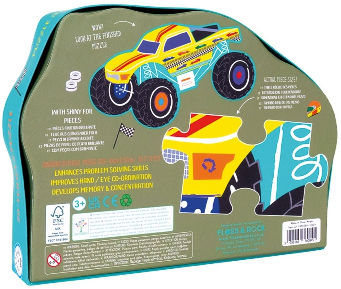 Floss & Rock - 20pc Monster Truck Shaped Puzzle in Shaped Box - Cars