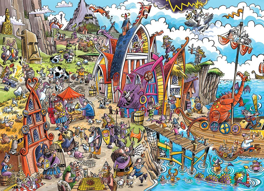 Cobble Hill: Doodle Town Viking Village Puzzle - 1000pc