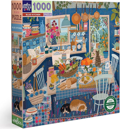 eeBoo: 1000pc Square Puzzle - Blue Kitchen