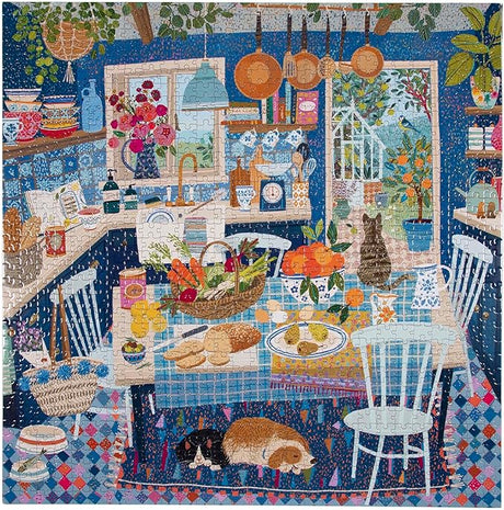 eeBoo: 1000pc Square Puzzle - Blue Kitchen