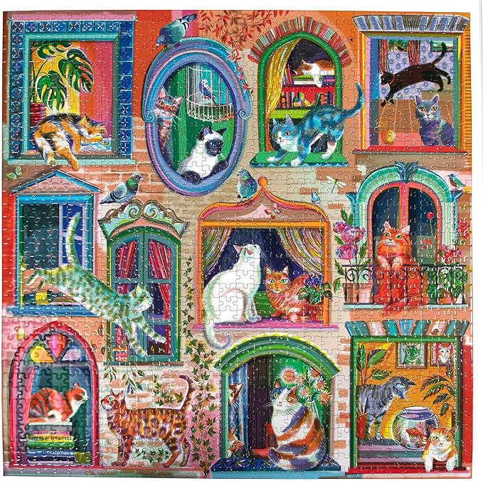 eeBoo: 1000pc Square Puzzle - Cats in Window