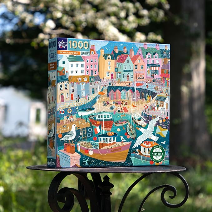 eeBoo: 1000pc Square Puzzle - Seaside Harbor