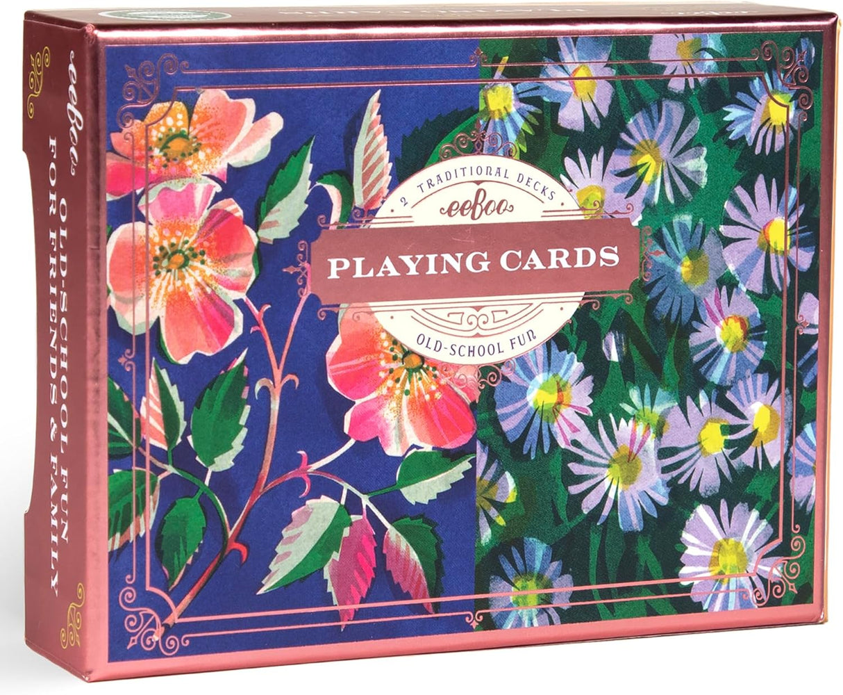 eeBoo: Playing Cards - Roses & Asters (Set of 2)