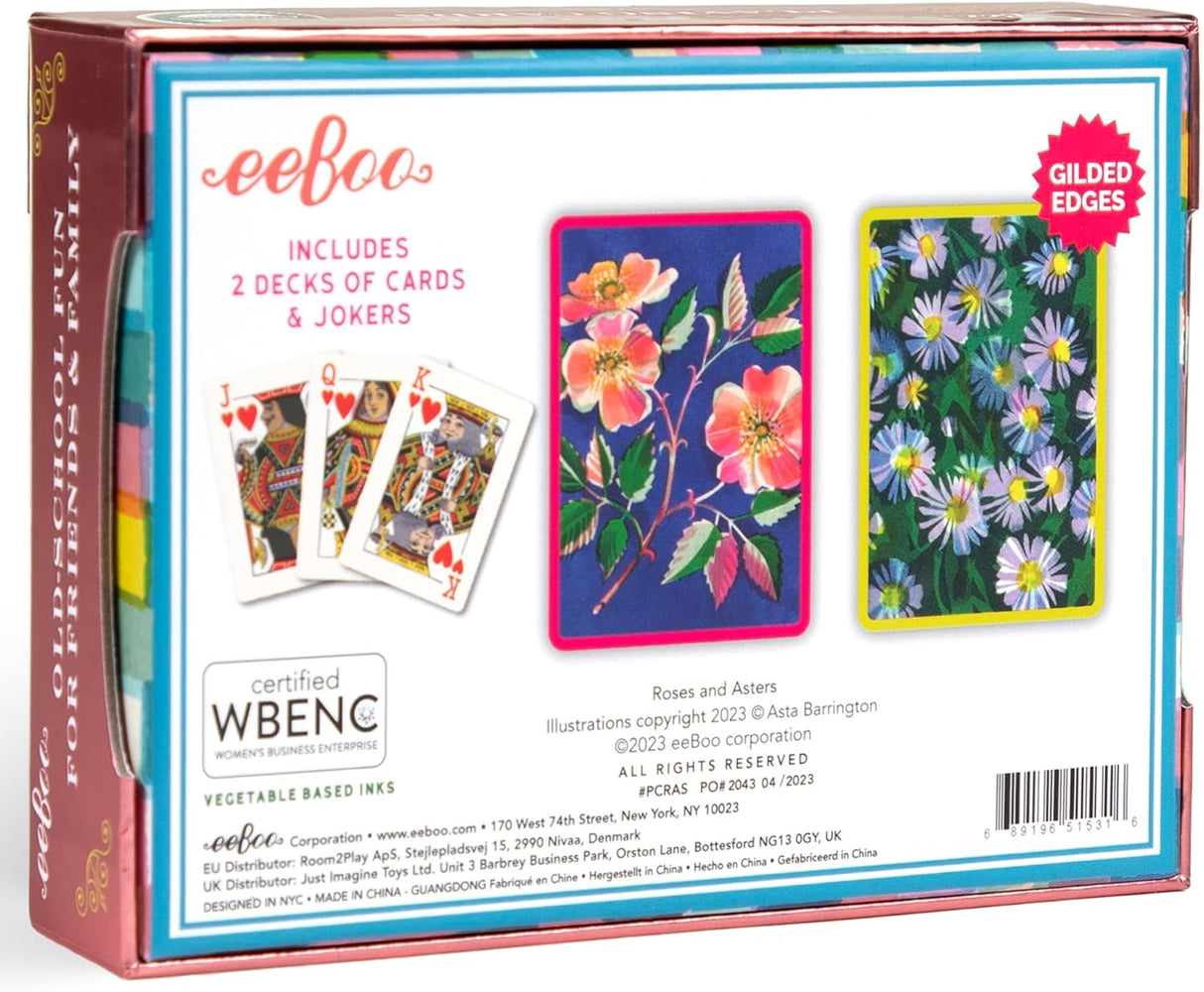 eeBoo: Playing Cards - Roses & Asters (Set of 2)
