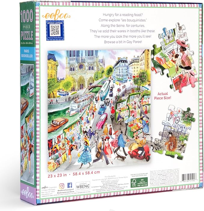 eeBoo: 1000pc Square Puzzle - Paris Bookseller