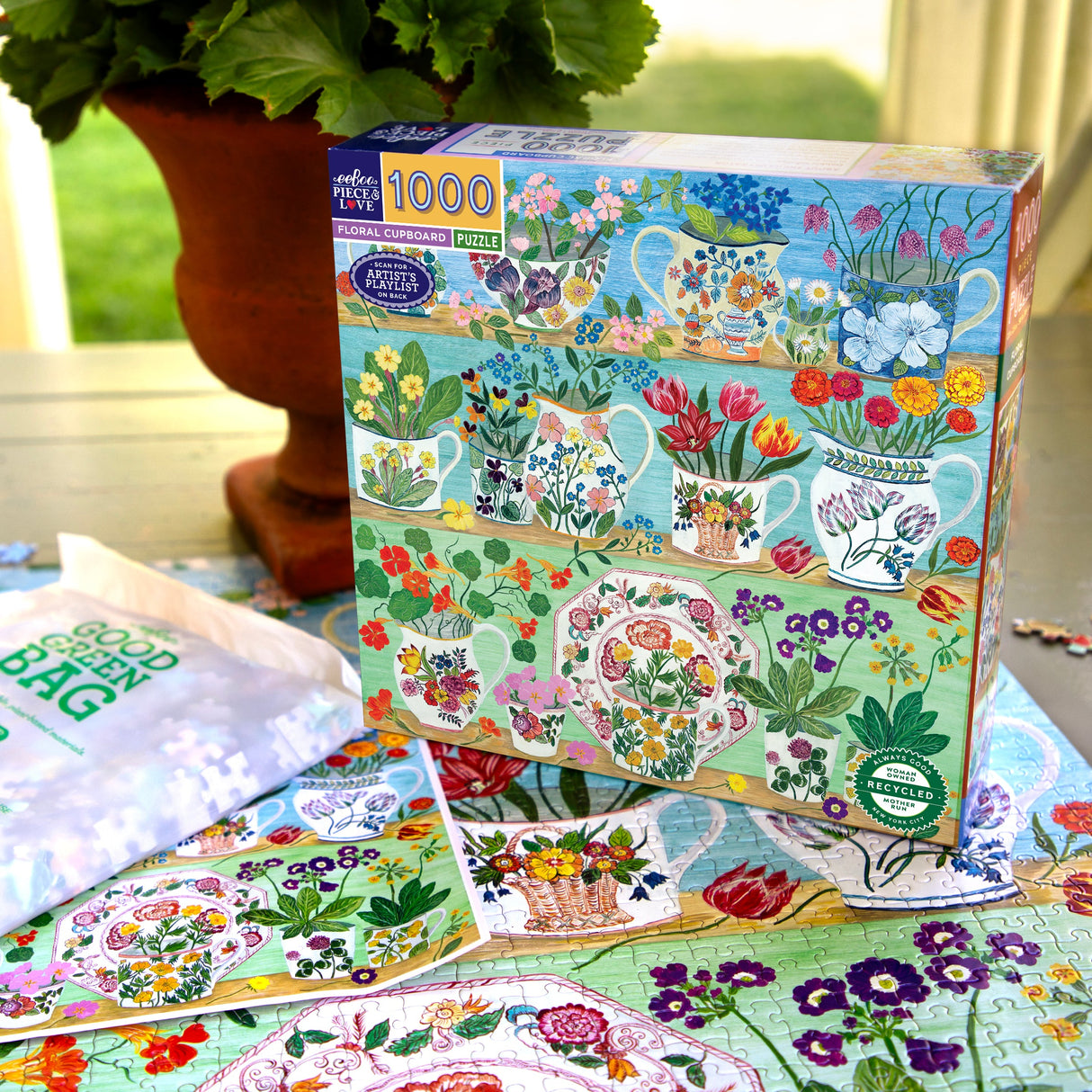 eeBoo: 1000pc Square Puzzle - Floral Cupboard
