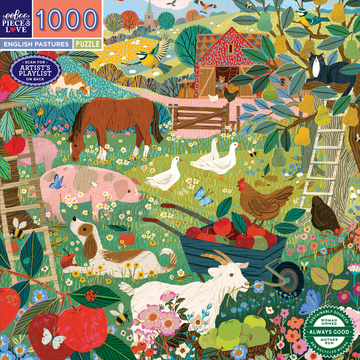 eeBoo: 1000pc Square Puzzle - English Pastures