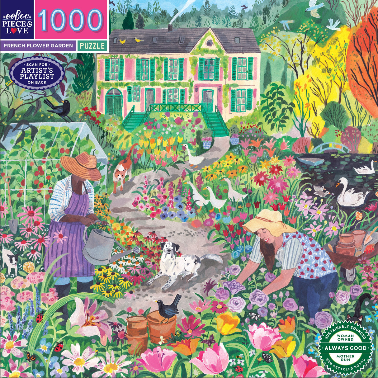 eeBoo: 1000pc Square Puzzle - French Flower Garden