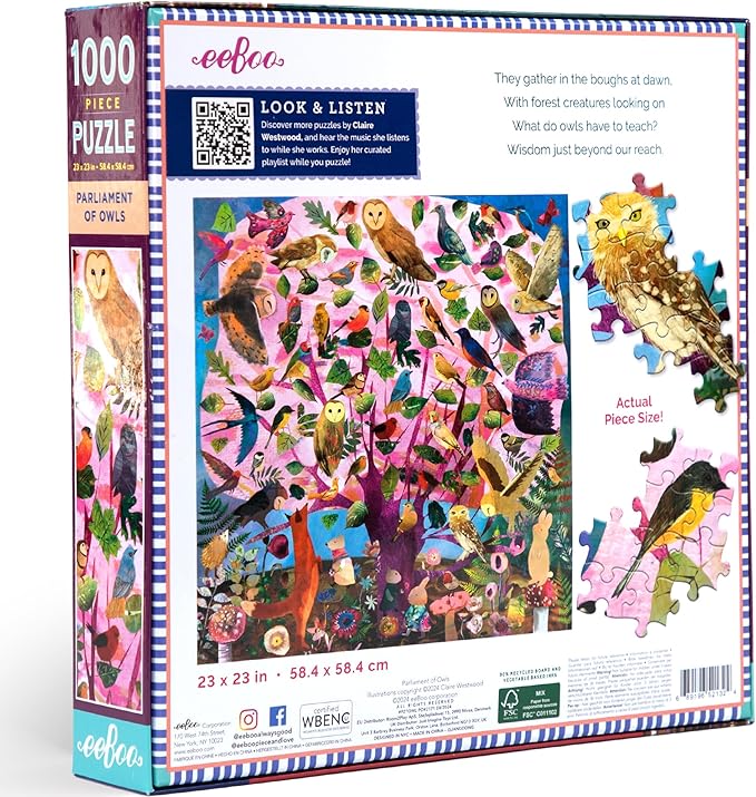 eeBoo: 1000pc Square Puzzle - Parliament of Owls